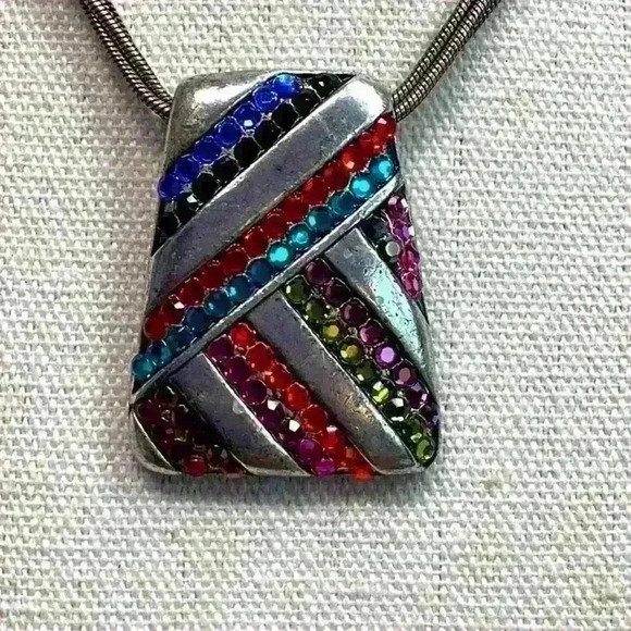 Chico’s Silver Necklace with Muti Colored Pendant - Picture 2 of 4